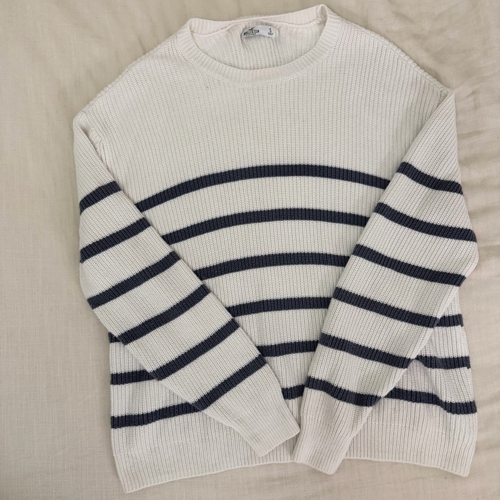 Striped White and Navy Blue Women’s Sweater